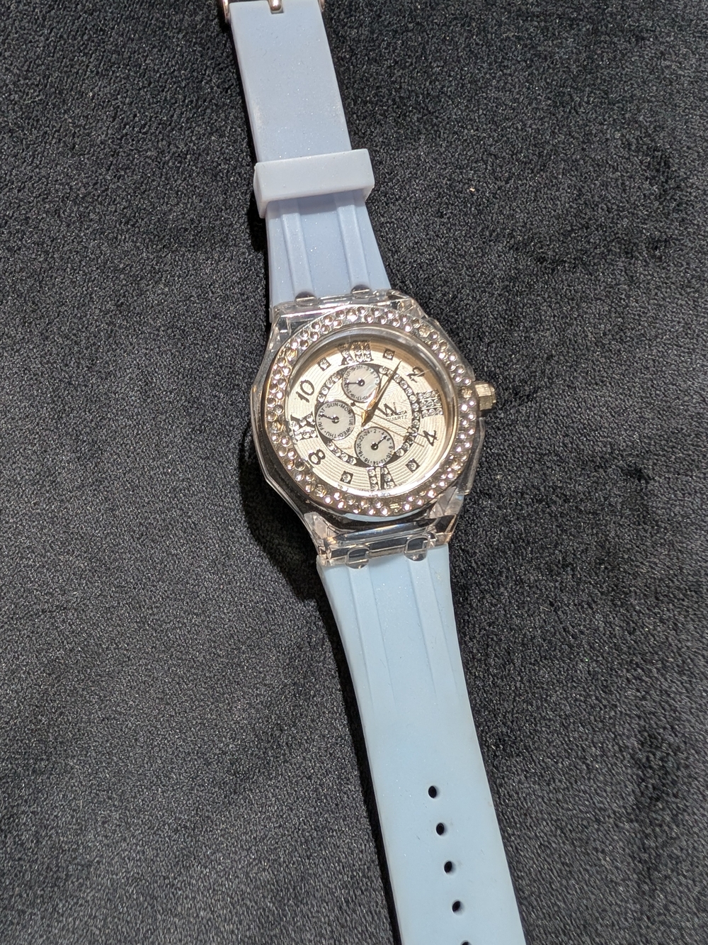 Crystal-Trim Light Blue Silicone Strap Women's Watch